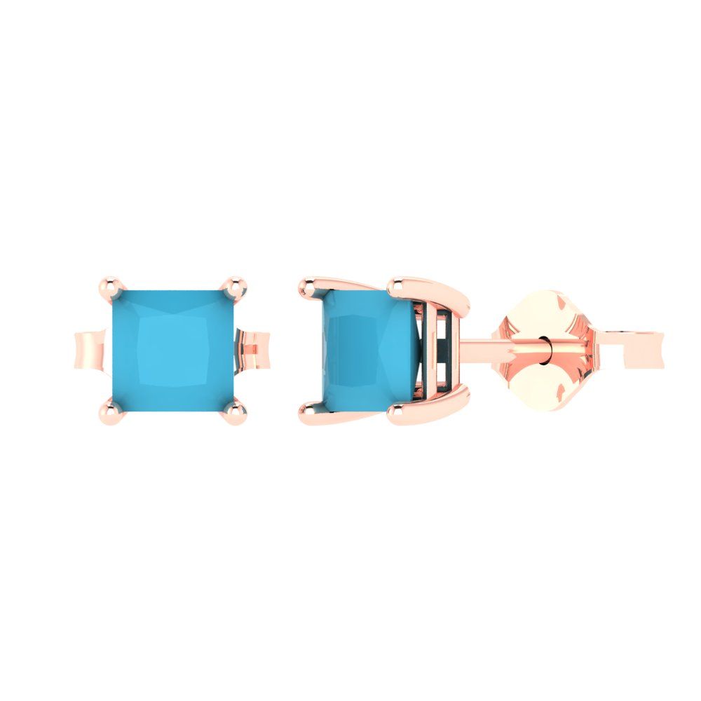 1 ctw Turquoise Studs Earrings | 4.5mm Princess Cut White Gold Push back | December Birthstone