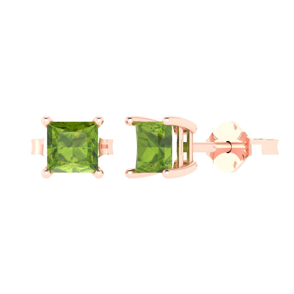 1 ctw Peridot Studs Earrings | 4.5mm Princess Cut White Gold Push back | August Birthstone