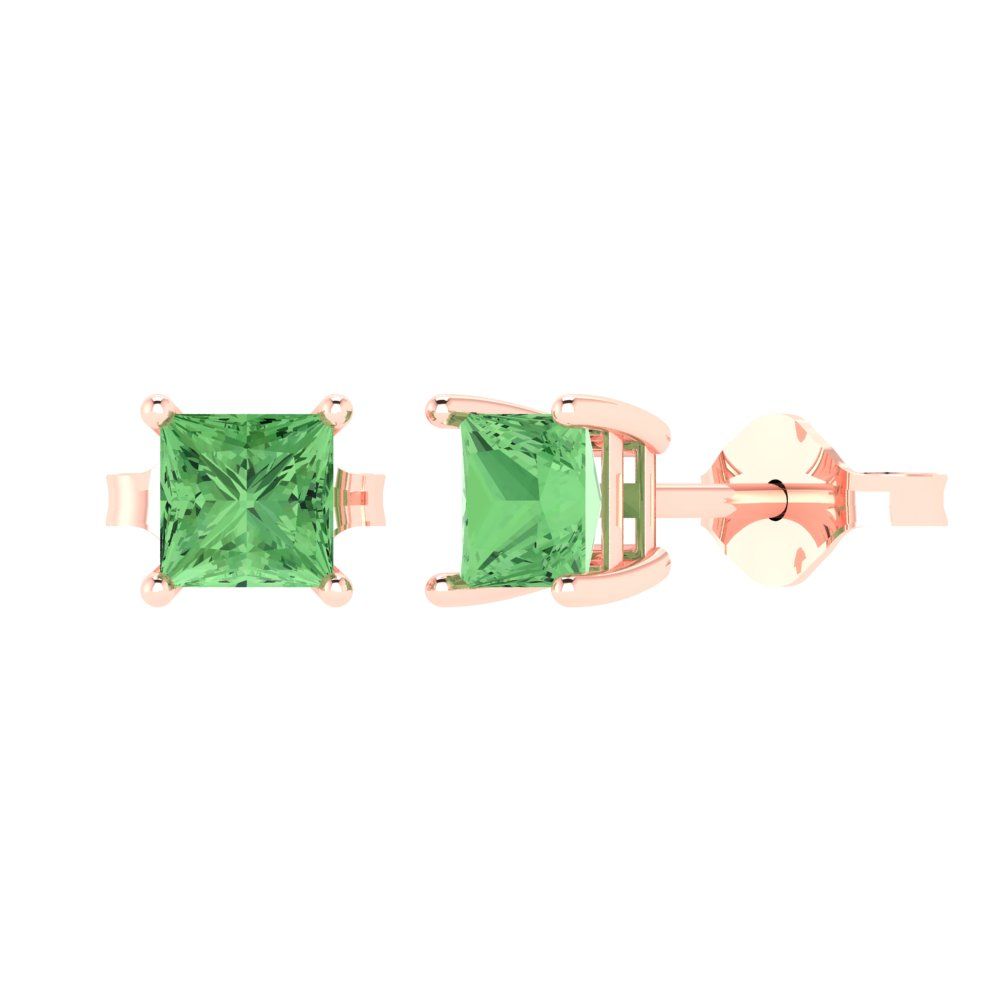 1cttw Princess Cut Simulated Green Diamond Gold-Plated 925 Silver Push Back Stud Earrings