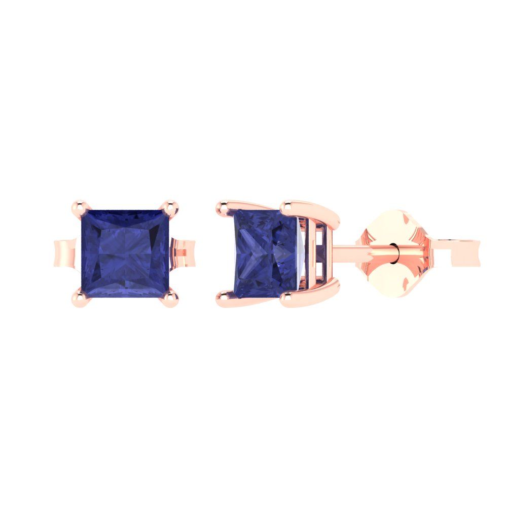 1 ctw Tanzanite Studs Earrings | 4.5mm Princess Cut White Gold Push back | December Birthstone