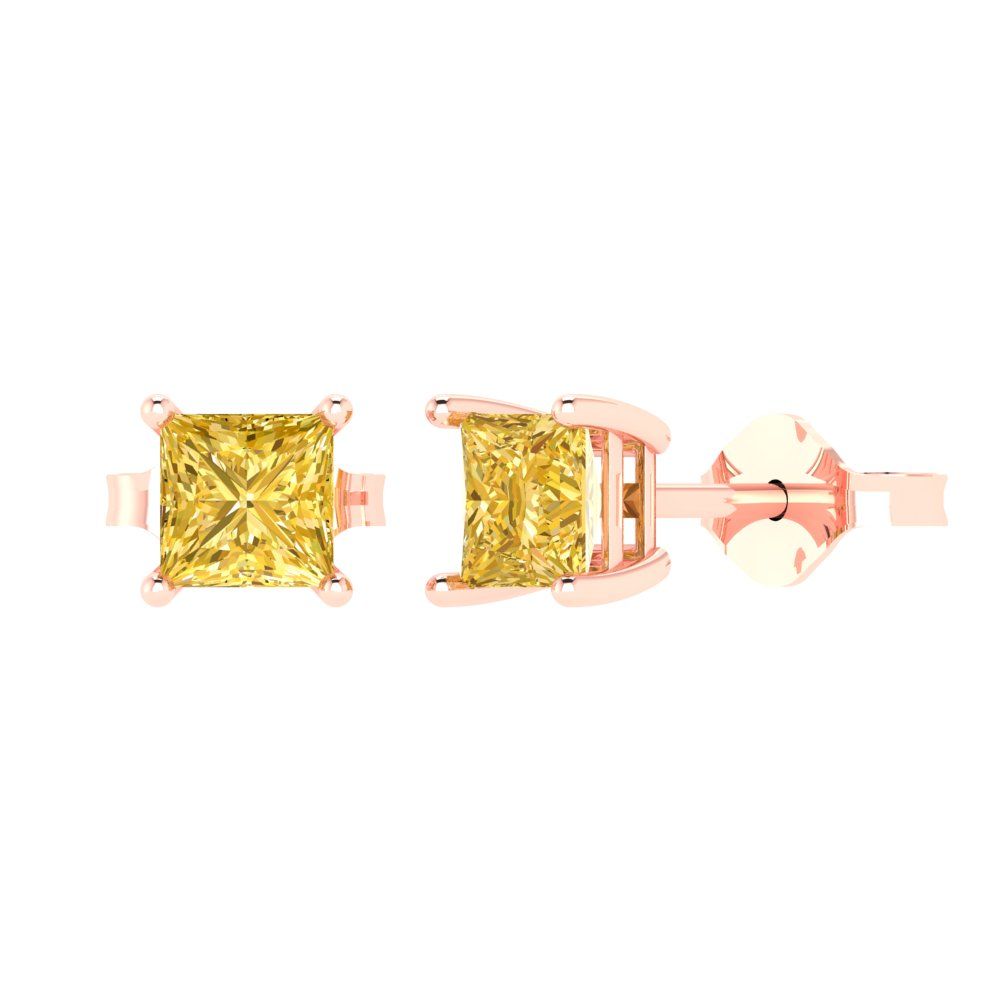 1cttw Princess Cut Natural Citrine Gold-Plated 925 Silver Push Back Stud Earrings