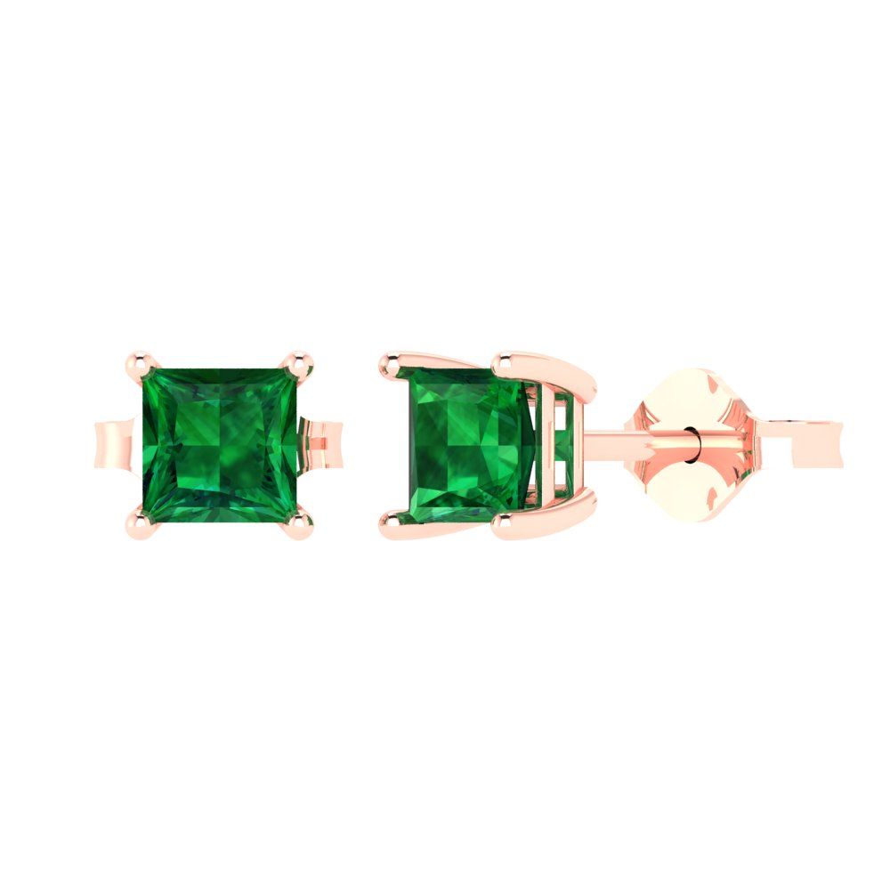 1cttw Princess Cut Simulated Emerald Gold-Plated 925 Silver Push Back Stud Earrings