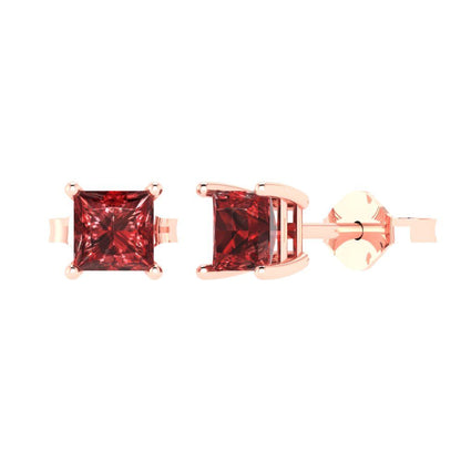 1 ctw Garnet Studs Earrings | 4.5mm Princess Cut White Gold Push back | January Birthstone