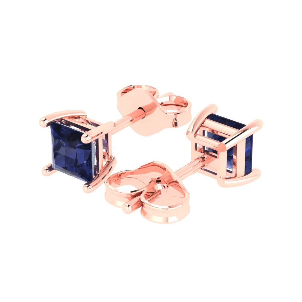 1 ctw Blue Sapphire Studs Earrings | 4.5mm Princess Cut White Gold Push back | September Birthstone