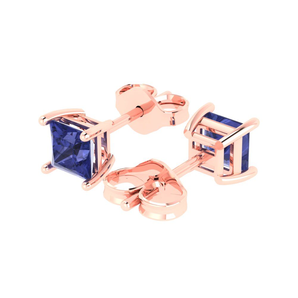 1cttw Princess Cut Simulated Tanzanite Gold-Plated 925 Silver Push Back Stud Earrings