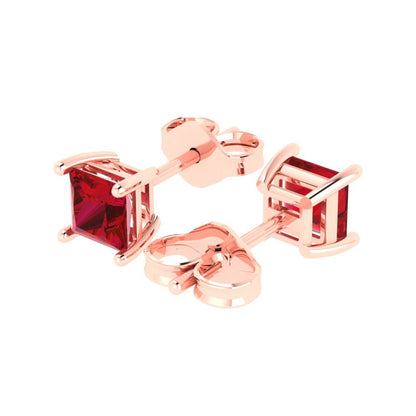 1 ctw Pink Tourmaline Studs Earrings | 4.5mm Princess Cut White Gold Push back | April Birthstone