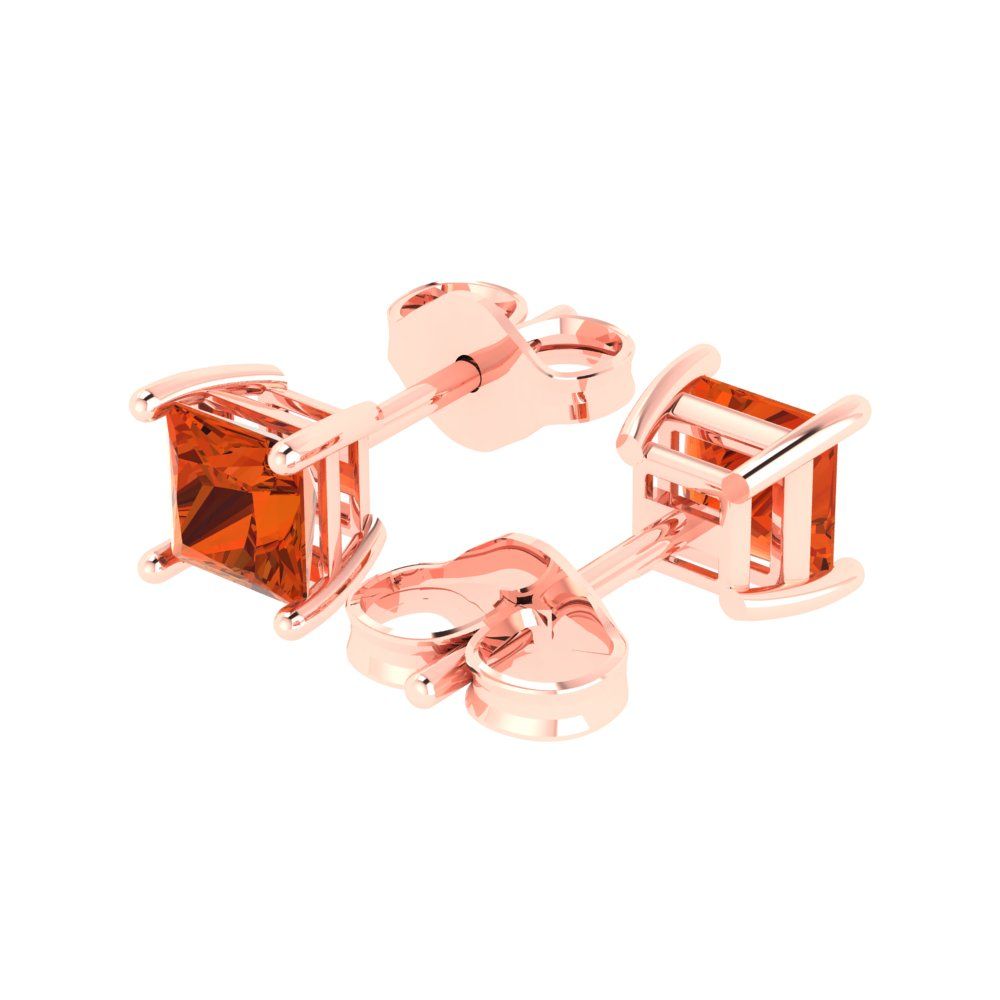 1cttw Princess Cut Simulated Red Diamond Gold-Plated 925 Silver Push Back Stud Earrings