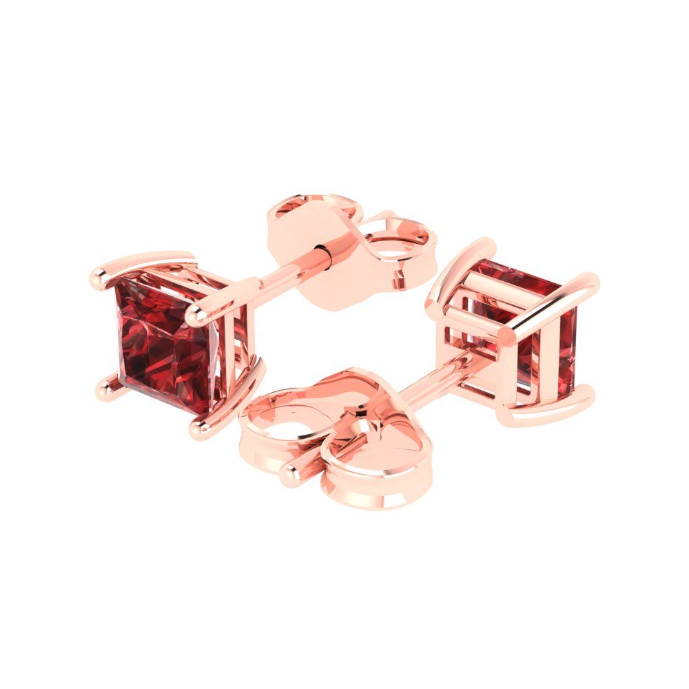 1cttw Princess Cut Natural Garnet Gold-Plated 925 Silver Push Back Stud Earrings