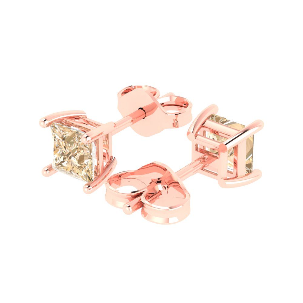 1cttw Princess Cut Natural Morganite Gold-Plated 925 Silver Push Back Stud Earrings