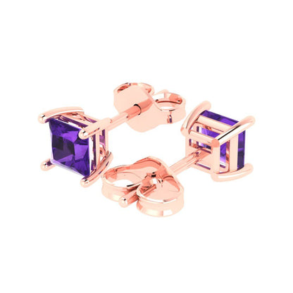 1 ctw Amethyst Studs Earrings | 4.5mm Princess Cut White Gold Push back | February Birthstone