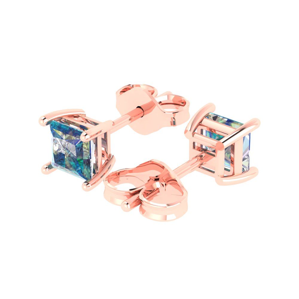 1 ctw Blue Moissanite Studs Earrings | 4.5mm Princess Cut White Gold Push back | April Birthstone