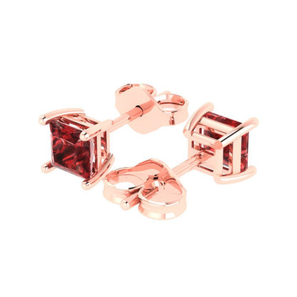 1 ctw Garnet Studs Earrings | 4.5mm Princess Cut White Gold Push back | January Birthstone