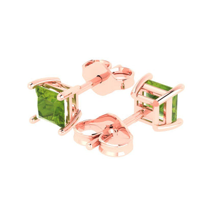 1 ctw Peridot Studs Earrings | 4.5mm Princess Cut White Gold Push back | August Birthstone