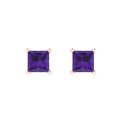 1 ctw Amethyst Studs Earrings | 4.5mm Princess Cut White Gold Push back | February Birthstone