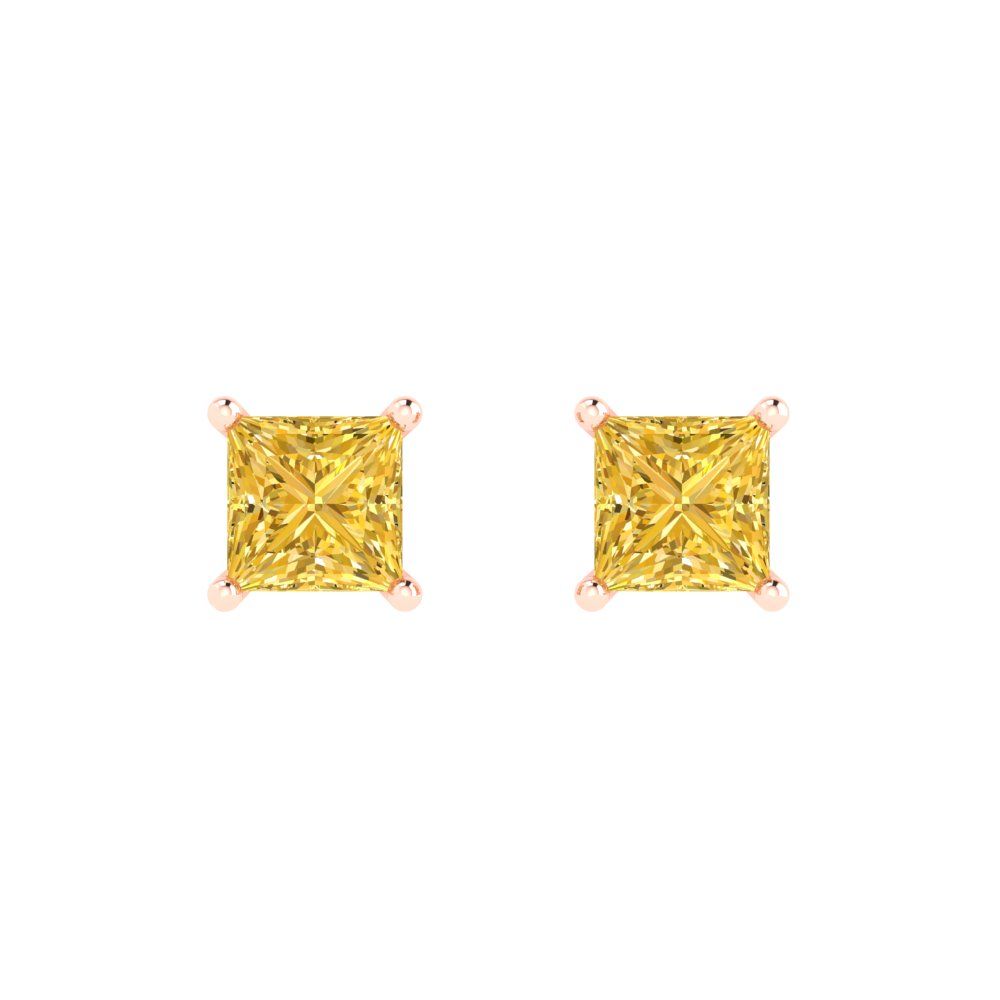 1 ctw Citrine Studs Earrings | 4.5mm Princess Cut White Gold Push back | November Birthstone
