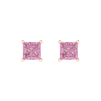 1cttw Princess Cut Simulated Pink Diamond Gold-Plated 925 Silver Push Back Stud Earrings