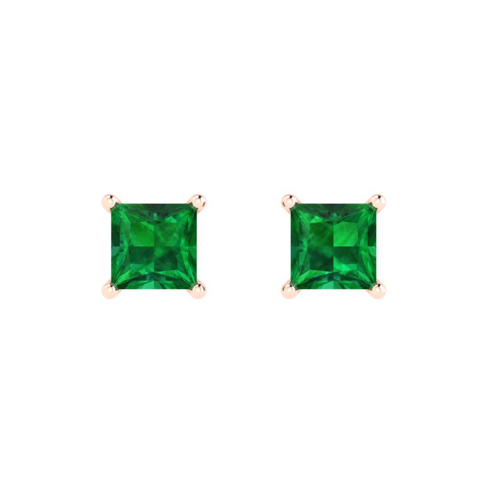 1 ctw Emerald Studs Earrings | 4.5mm Princess Cut White Gold Push back | May Birthstone
