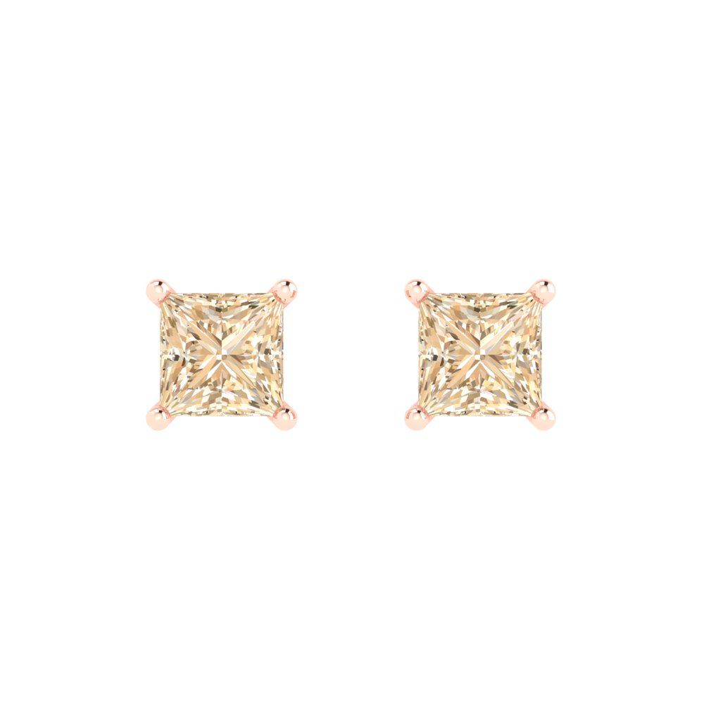 1 ctw Morganite Studs Earrings | 4.5mm Princess Cut White Gold Push back | February Birthstone