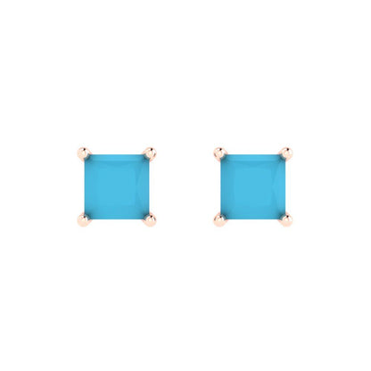 1 ctw Turquoise Studs Earrings | 4.5mm Princess Cut White Gold Push back | December Birthstone