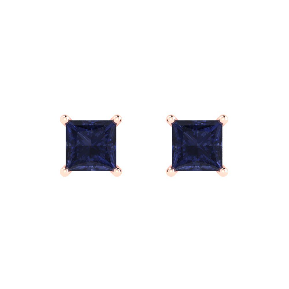 1 ctw Blue Sapphire Studs Earrings | 4.5mm Princess Cut White Gold Push back | September Birthstone