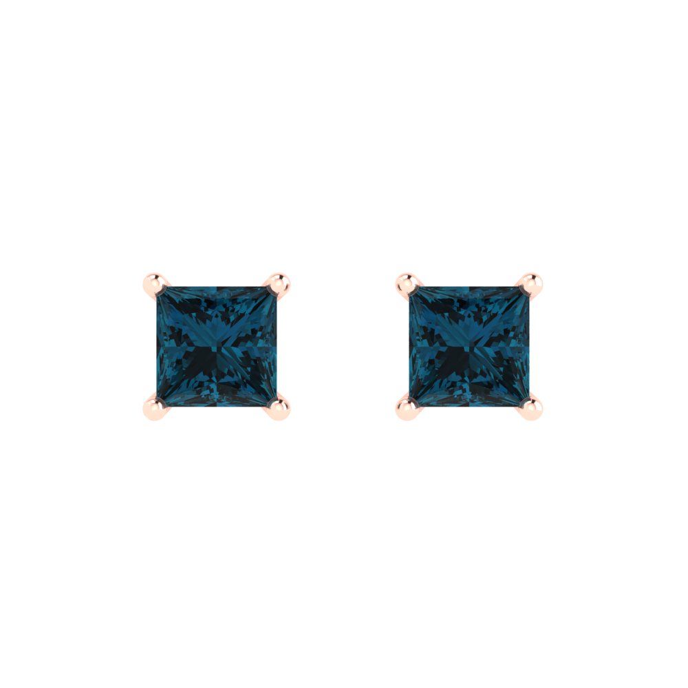 1 ctw London Blue Topaz Studs Earrings | 4.5mm Princess Cut White Gold Push back | December Birthstone