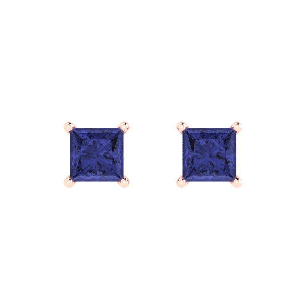 1cttw Princess Cut Simulated Tanzanite Gold-Plated 925 Silver Push Back Stud Earrings