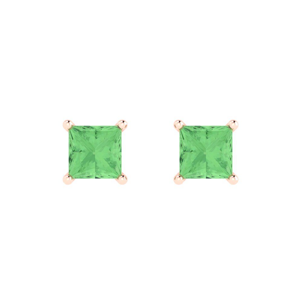 1cttw Princess Cut Simulated Green Diamond Gold-Plated 925 Silver Push Back Stud Earrings