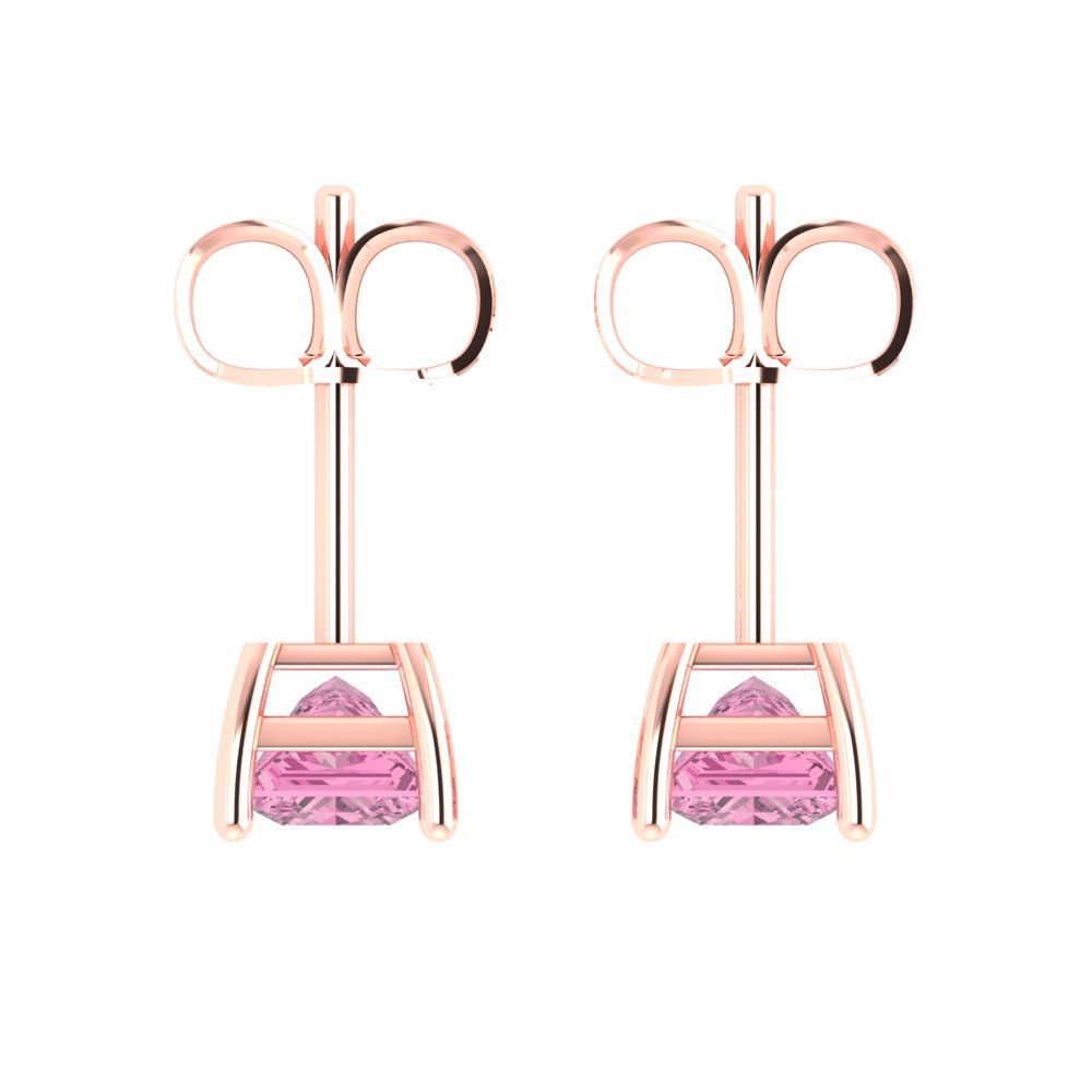 1cttw Princess Cut Simulated Pink Diamond Gold-Plated 925 Silver Push Back Stud Earrings