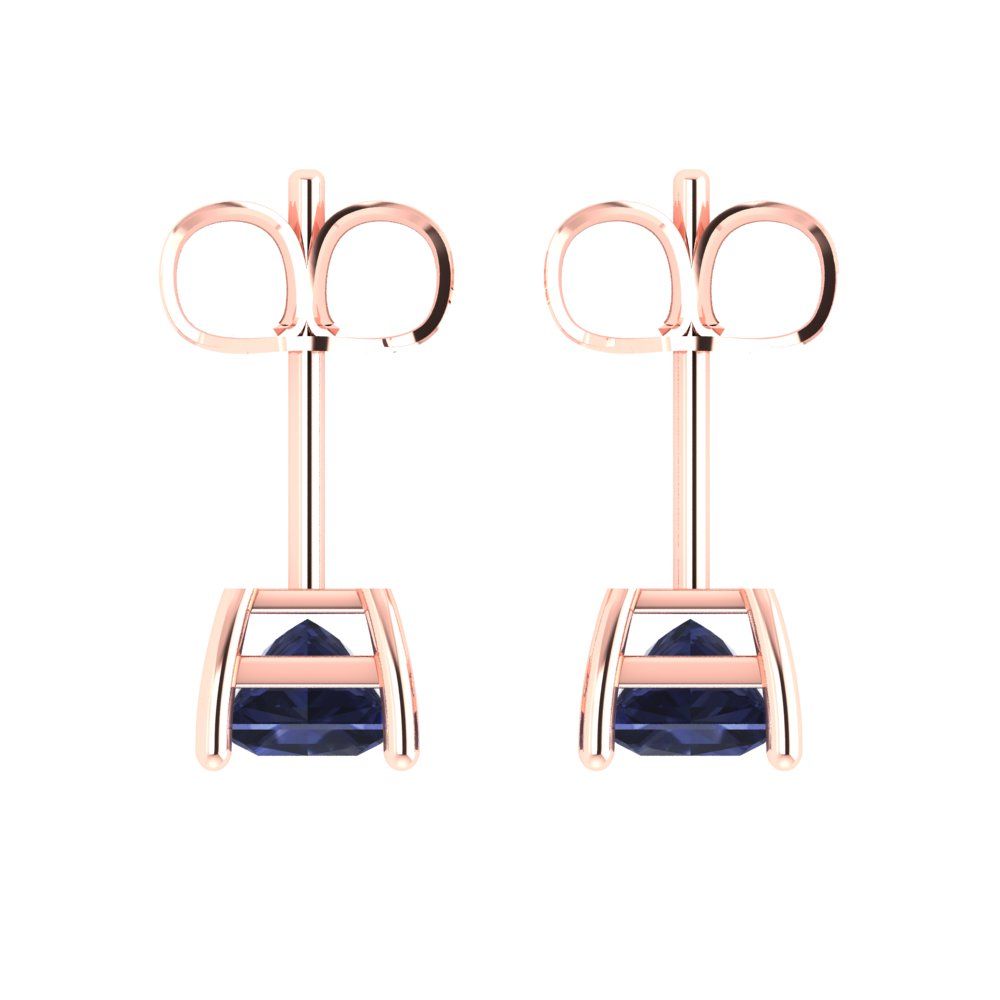 1 ctw Blue Sapphire Studs Earrings | 4.5mm Princess Cut White Gold Push back | September Birthstone