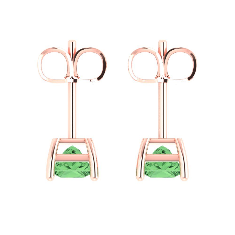 1 ctw Green Zirconia Studs Earrings | 4.5mm Princess Cut White Gold Push back | April Birthstone