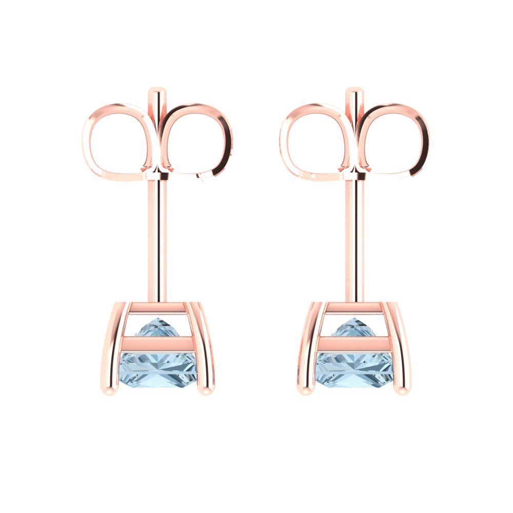 1cttw Princess Cut Natural Aquamarine Gold-Plated 925 Silver Push Back Stud Earrings