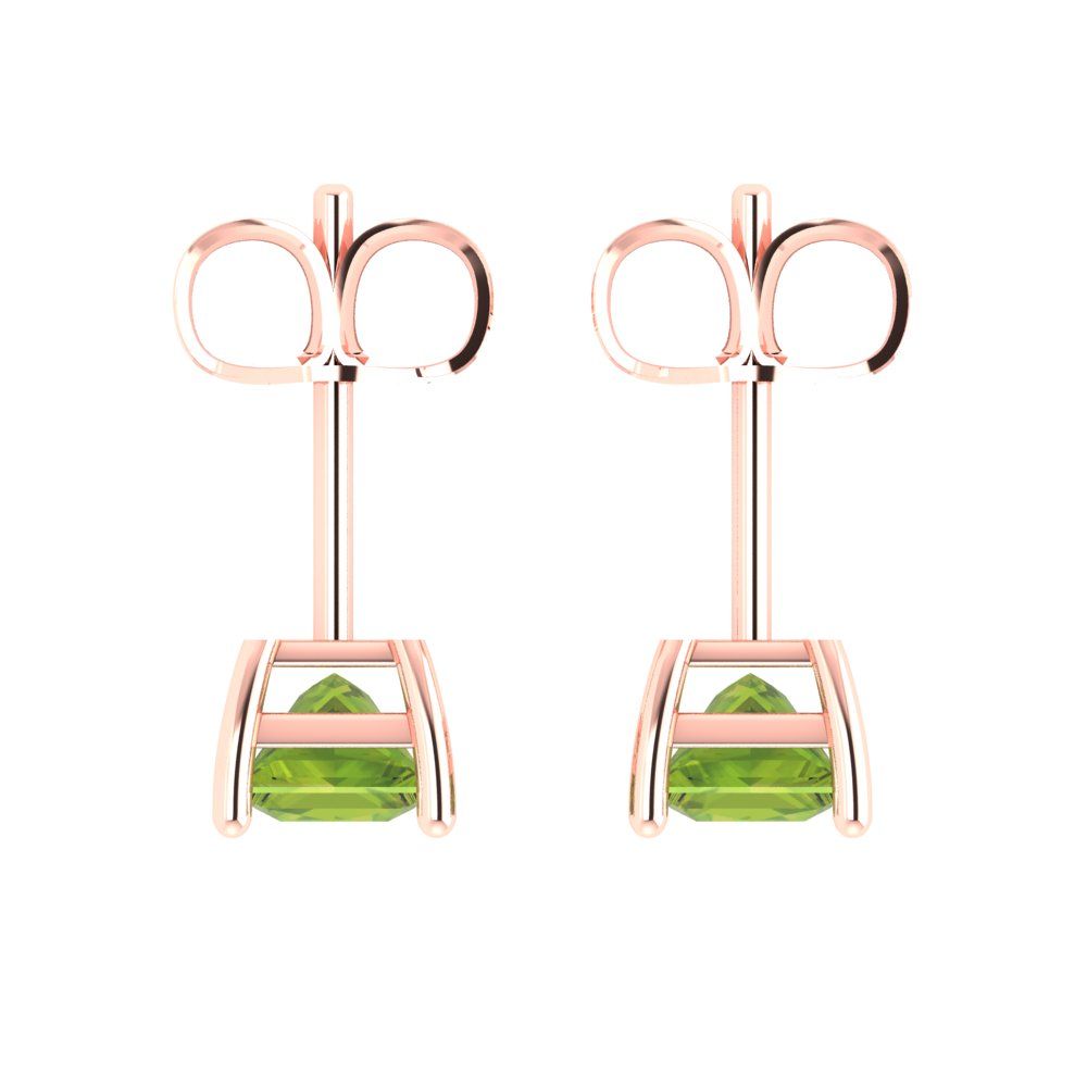 1 ctw Peridot Studs Earrings | 4.5mm Princess Cut White Gold Push back | August Birthstone