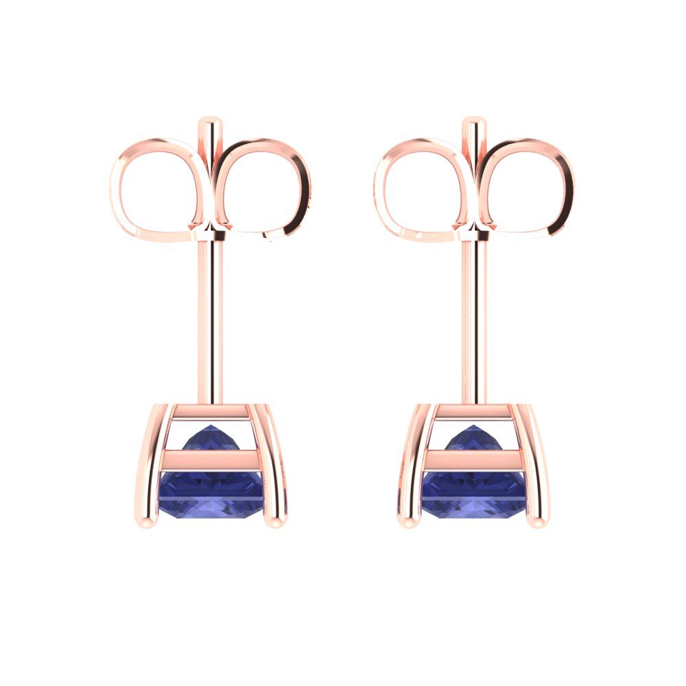 1cttw Princess Cut Simulated Tanzanite Gold-Plated 925 Silver Push Back Stud Earrings