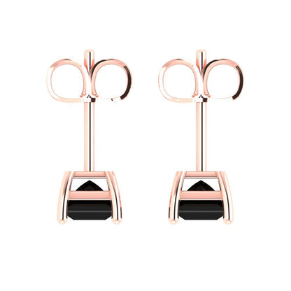 1cttw Princess Cut Natural Onyx Gold-Plated 925 Silver Push Back Stud Earrings