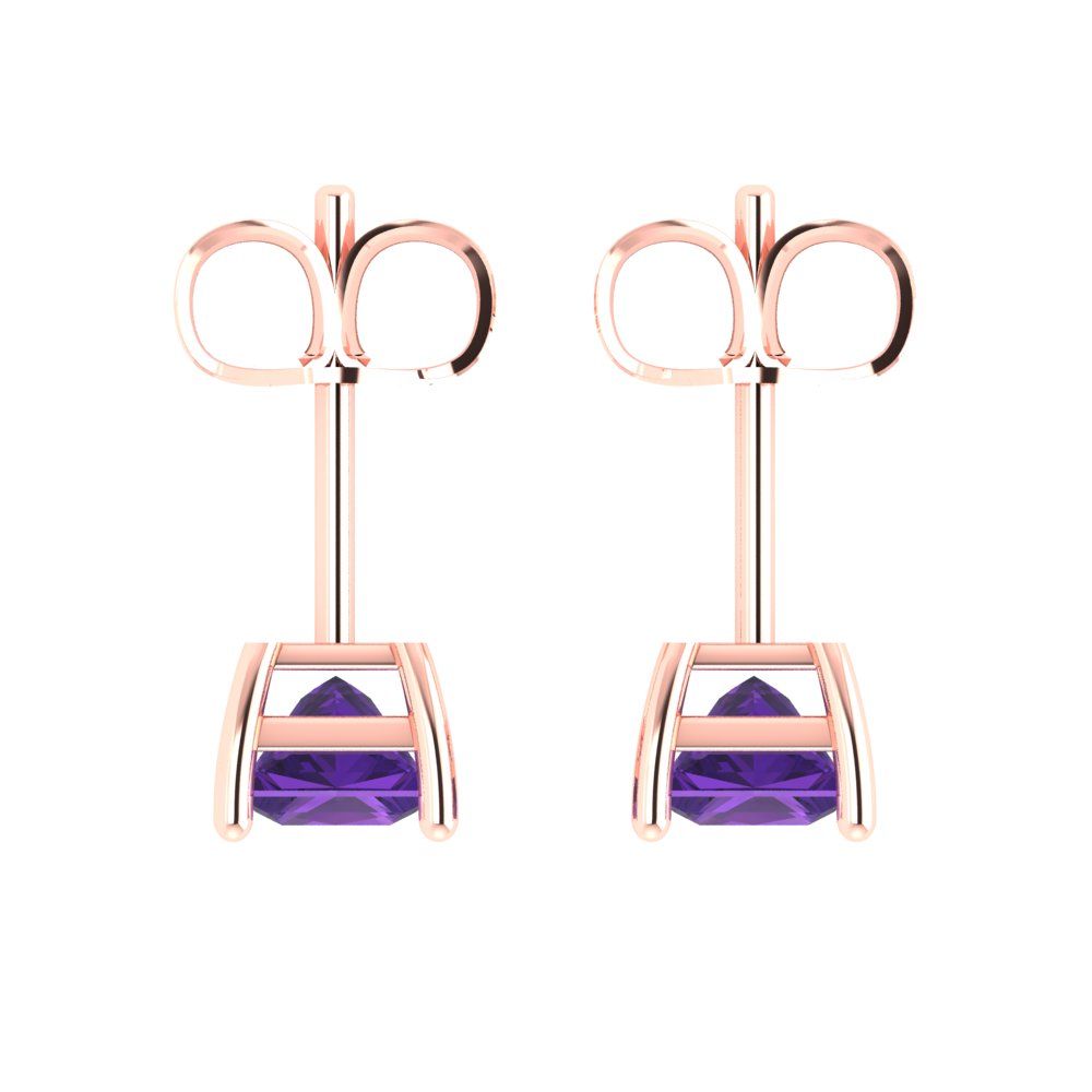 1 ctw Amethyst Studs Earrings | 4.5mm Princess Cut White Gold Push back | February Birthstone