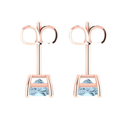 1 ctw Aquamarine Studs Earrings | 4.5mm Princess Cut White Gold Push back | March Birthstone