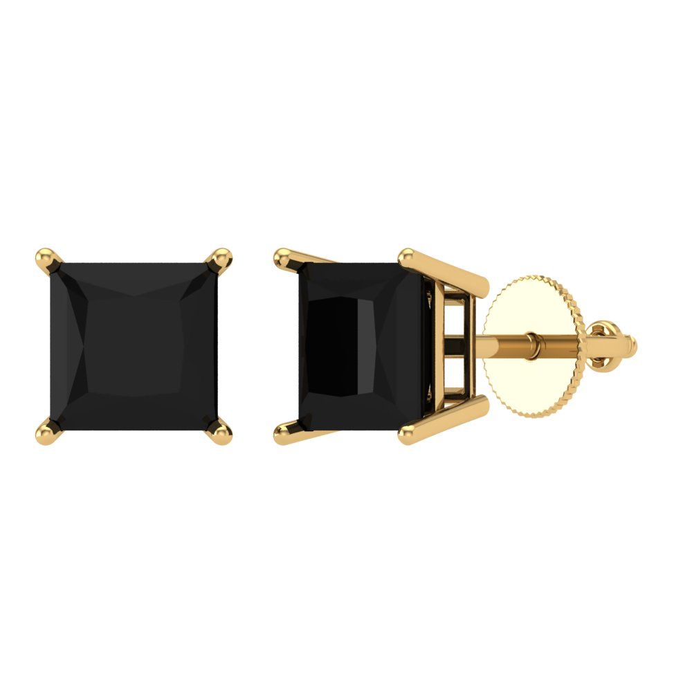 4 ctw Onyx Studs Earrings | 7.0mm Princess Cut White Gold Screw back | July Birthstone