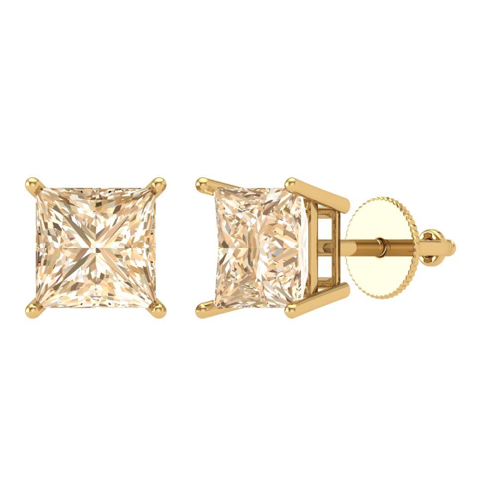 4 ctw Morganite Studs Earrings | 7.0mm Princess Cut White Gold Screw back | February Birthstone