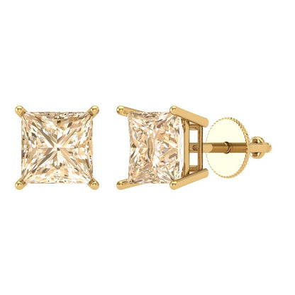 4 ctw Morganite Studs Earrings | 7.0mm Princess Cut White Gold Screw back | February Birthstone