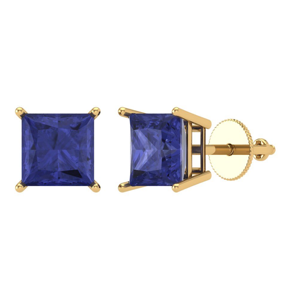 4 ctw Tanzanite Studs Earrings | 7.0mm Princess Cut White Gold Screw back | December Birthstone