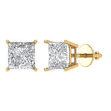 4 ct Brilliant Princess Cut Solitaire Studs Natural Diamond Stone Clarity SI1-2 Color G-H Yellow Gold Earrings Screw back