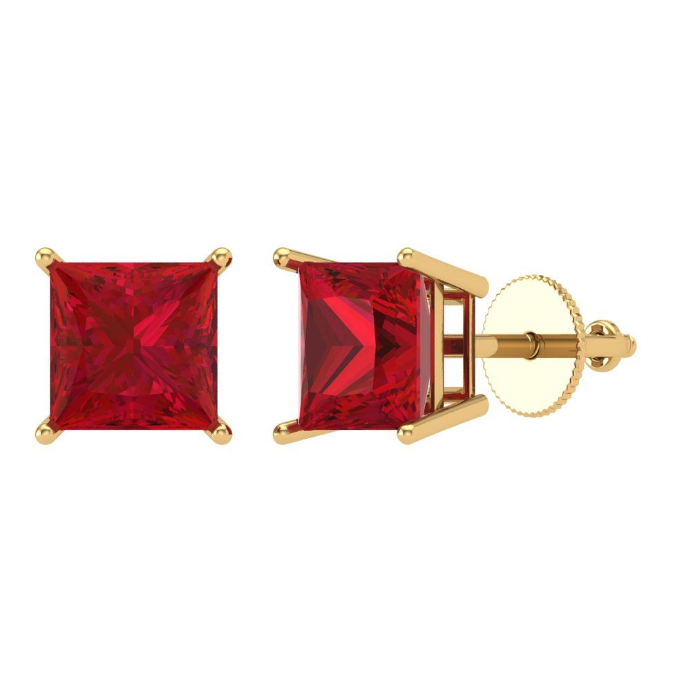 4 ctw Pink Tourmaline Studs Earrings | 7.0mm Princess Cut White Gold Screw back | April Birthstone