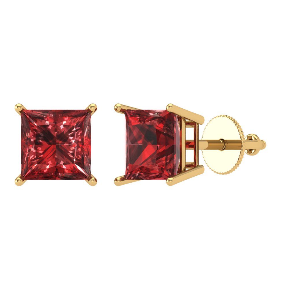 4 ctw Garnet Studs Earrings | 7.0mm Princess Cut White Gold Screw back | January Birthstone
