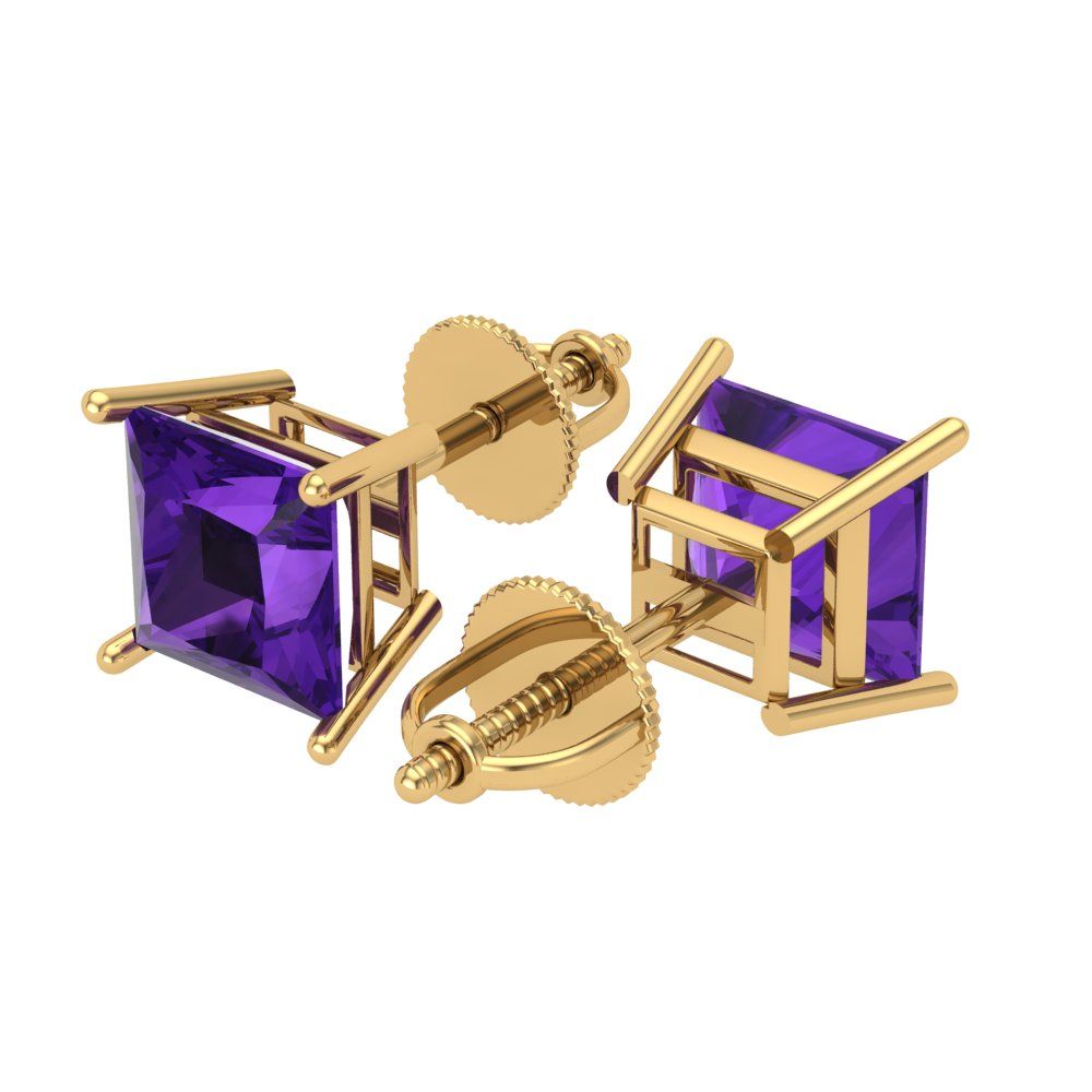 4cttw Amethyst Gold-Plated 925 Silver Screw Back Stud Earrings