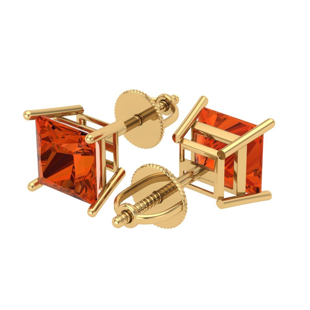 4 ctw Red Zirconia Studs Earrings | 7.0mm Princess Cut White Gold Screw back | April Birthstone