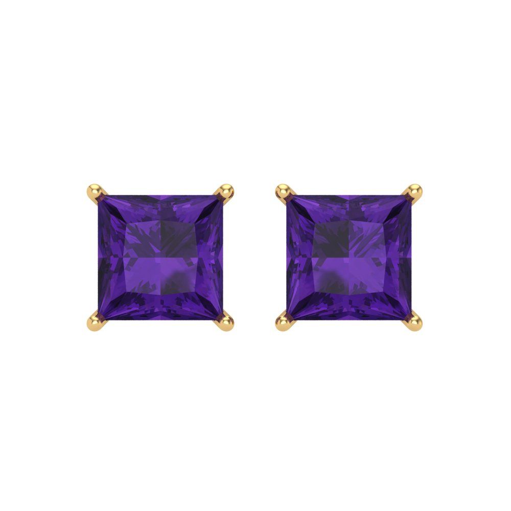 4 ctw Amethyst Studs Earrings | 7.0mm Princess Cut White Gold Screw back | February Birthstone