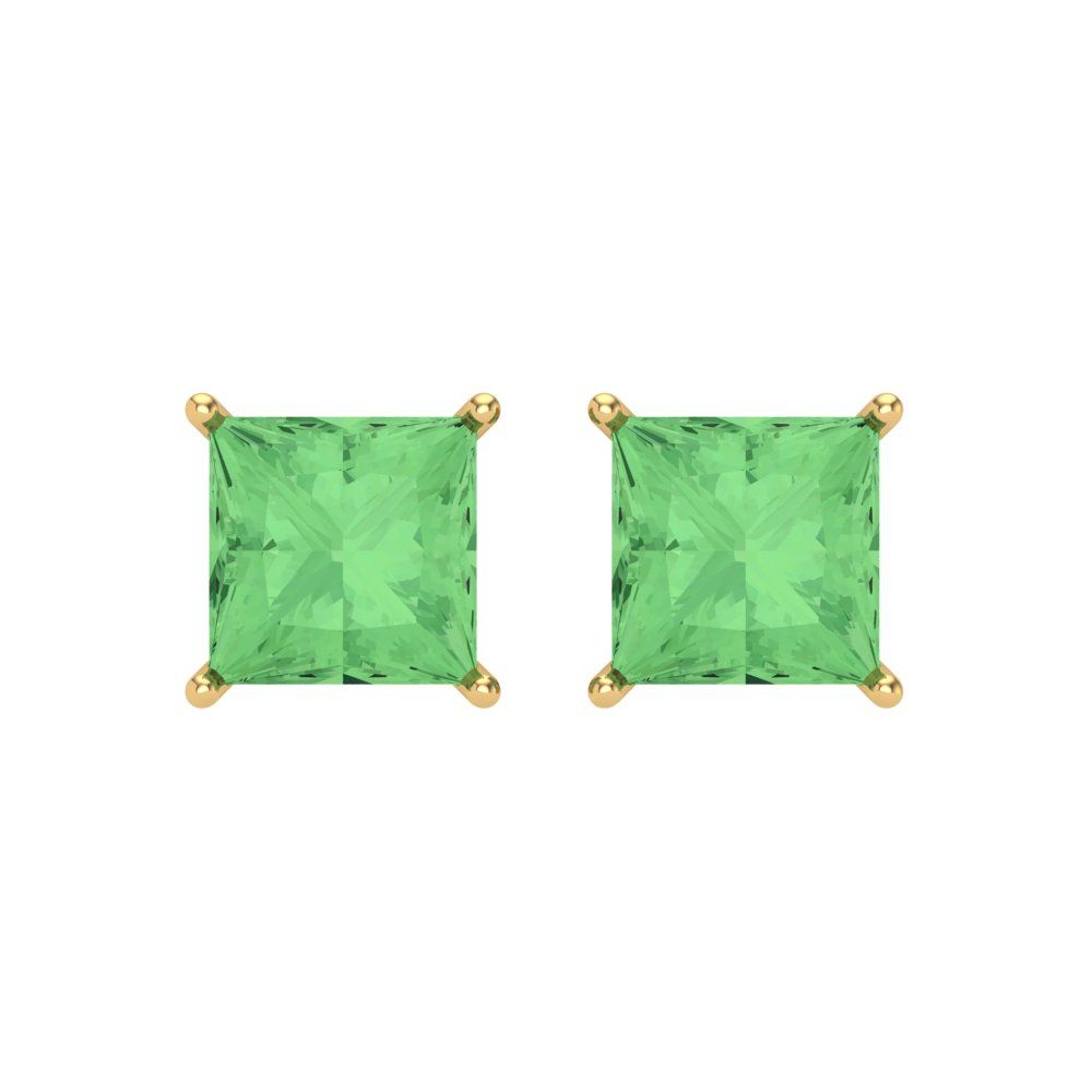 4 ctw Green Zirconia Studs Earrings | 7.0mm Princess Cut White Gold Screw back | April Birthstone