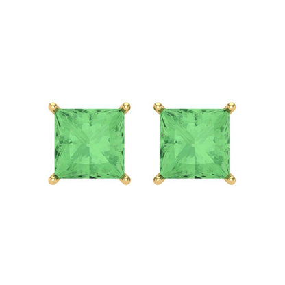 4 ctw Green Zirconia Studs Earrings | 7.0mm Princess Cut White Gold Screw back | April Birthstone