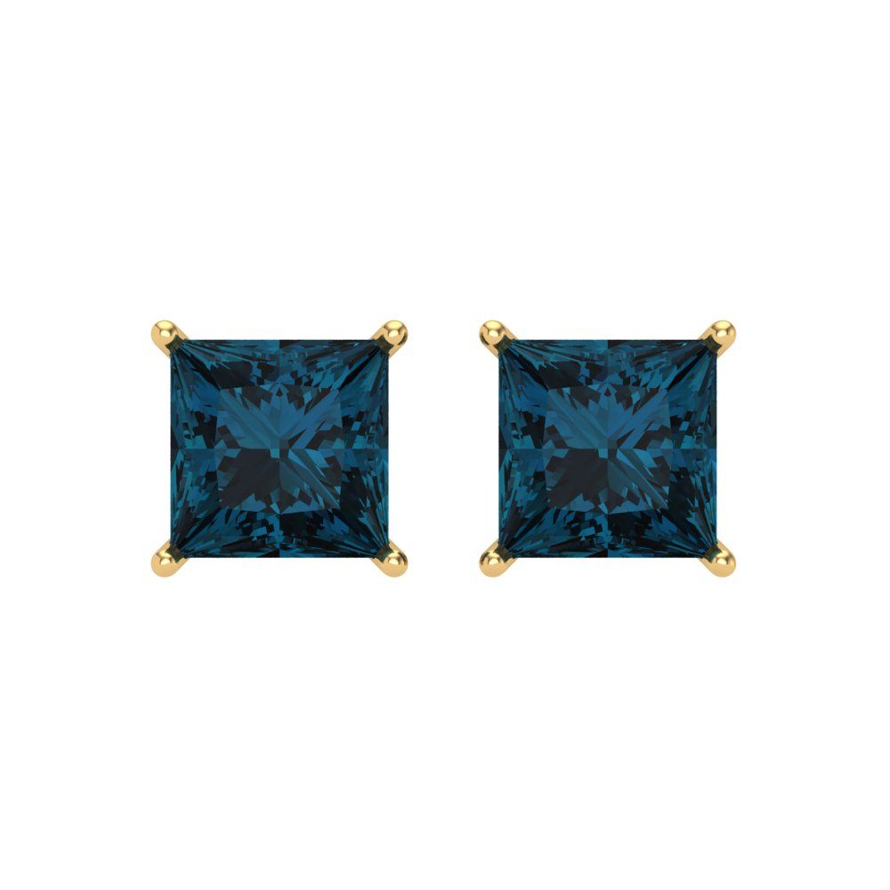 4 ctw London Blue Topaz Studs Earrings | 7.0mm Princess Cut White Gold Screw back | December Birthstone