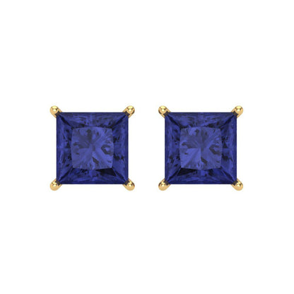 4 ctw Tanzanite Studs Earrings | 7.0mm Princess Cut White Gold Screw back | December Birthstone
